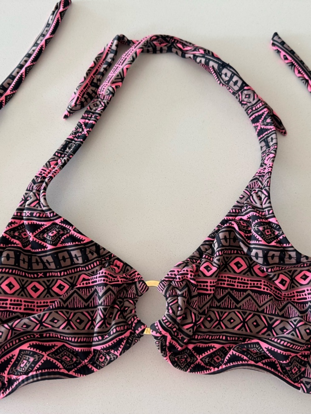 VENUS Coral and Black Aztec Halter Bikini Top